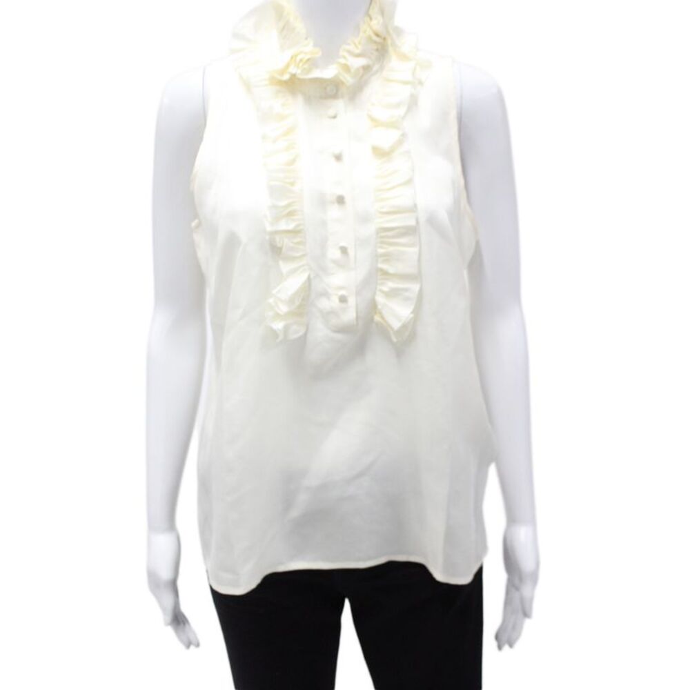 J Crew Women Silk High Neck Sleeveless Button Front Basic Blouse Ivory Size 6